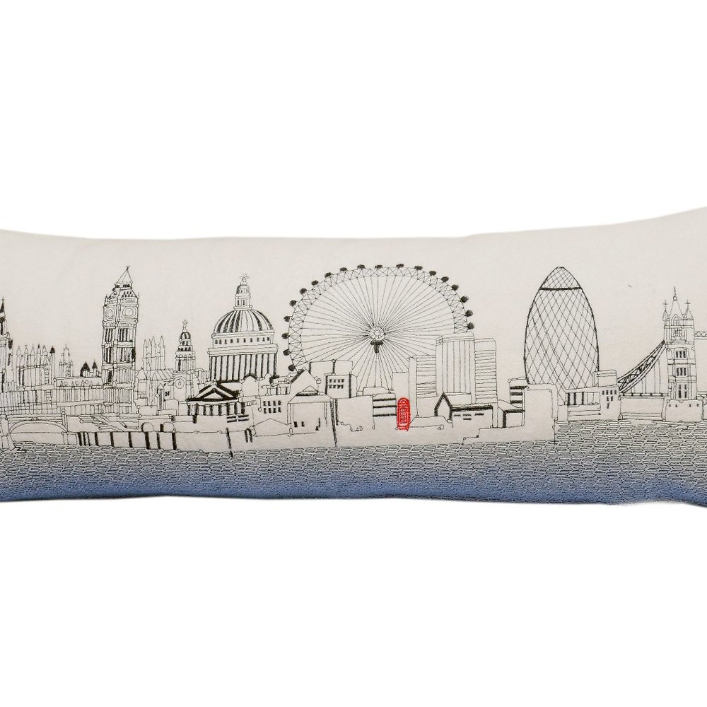 London Embroidered Skyline Pillow